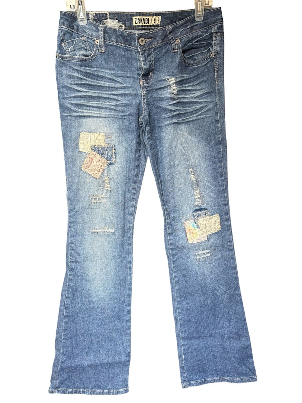 Zanadi Women's Light Blue Flare Jeans with Patch Details